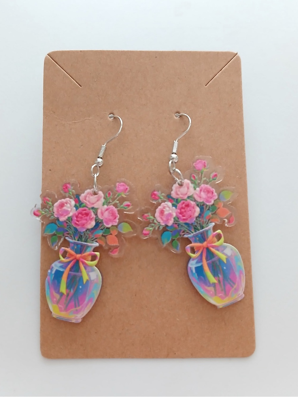 Fashion Jewelry Pink Floral Vase Drop Earrings